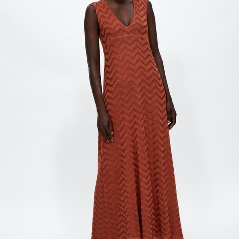 NWT ZARA LACE-LOOK DRESS WITH METALLIC THREAD